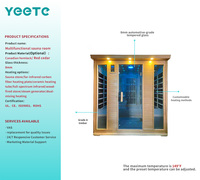 Sauna électrique en bois massif YEETE, cèdre canadien, verre, ciel étoilé LED, chrome, 1800 mm, écologique, sûr, utilisation hospitalière