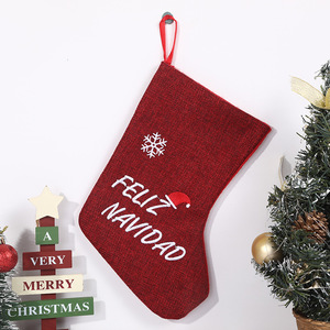 Calza di <span class=keywords><strong>Natale</strong></span> Assortita in Iuta Ricamata con Fiocchi di Neve e Renne per Sacchetto di Caramelle Natalizie, Regalo, Decorazione da Appendere al Caminetto o all'Albero - Product Image 3