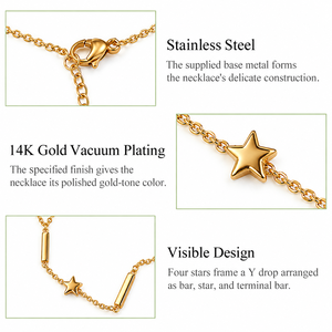 Collar con Colgante de Estrella en Forma de Y, Acero Inoxidable, Chapado en Oro de 14K al Vacío, Cadena Delicada, Colores Dorado y Plateado - Product Image 2