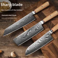 Couteau de chef VG-10 en acier Damas véritable, fabriqué en bois d'olivier, artisanal, au design moderne et minimaliste