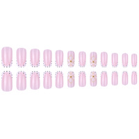 Nouveauté pour le commerce extérieur : Faux ongles à porter, style boutique, motif pois français, couleur nude, avec fleurs en résine époxy, pour manucure chinoise.