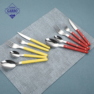 Factory Cheap 13/0 Mirror Polish Stainless Steel Cutlery Flatware Set Knife Fork Spoon Blue Colored ABS Plastic Handle Giveaways
