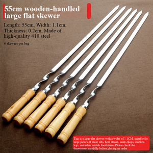 Brochetas planas de acero inoxidable para barbacoa con mango de madera de 21.5 pulgadas, palitos reutilizables para kebab para asar carne y verduras, para acampar al aire libre - Product Image 3