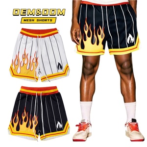 Shorts de sport respirants 100 % polyester imprimés sur mesure avec cordon de serrage, motif flamme, grande taille, pour hommes, basketball, été, anti-humidité - Product Image 1