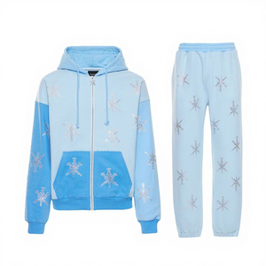 Survêtement d'hiver pour femme scintillant avec strass, à capuche, avec cordon de serrage et taille élastique, pour usage quotidien, tendance - Product Image 1
