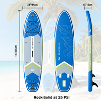 Planche de paddle gonflable en gros 335x84x15cm, 33 pouces de large, kit DWF Drop Stitch motif feuille tropicale avec pompe à manomètre, OEM CE BSCI