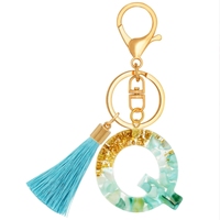 Vente en gros pendentif porte-clés sac à main bleu Capital 26 lettres mot anglais gland porte-clés résine Flash acrylique pendentif