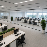 Cloison de bureau panoramique sur mesure en verre, double vitrage trempé, cadre en aluminium fin, insonorisée