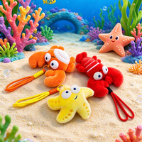 Série de porte-clés en peluche animaux marins : Crabe, Crevette, Étoile de mer, rembourrés en coton PP, breloques souples pour sacs, vente en gros pour boutiques de cadeaux