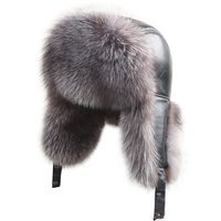 Gorro Ushanka Ruso de Invierno para Hombre, de Piel Auténtica de Zorro Plateado y Mapache, Impermeable, Tipo Bomber, para Viajes al Aire Libre y Pesca