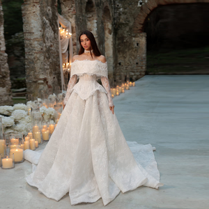 Abito da sposa MLF718 a 2 pezzi, linea ad A, con spalle scoperte, popolare, con allacciatura posteriore, per donna - Product Image 1