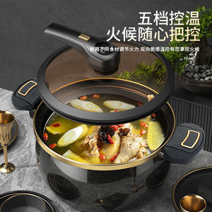 Casserole en porcelaine émaillée 5L Plus, grande capacité, antiadhésive, multifonctionnelle, avec couvercle, noir et vert foncé - Product Image 2