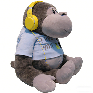Peluche de Gorila Gris Personalizado con Audífonos Amarillos, Lindo Peluche de Mono con Camiseta con Estampado de Plátano - Product Image 4