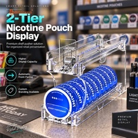 Présentoir personnalisé à deux niveaux en acrylique pour sachets de nicotine, avec poussoir automatique à ressort pour snus, idéal pour les magasins de tabac