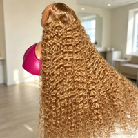 Perruque Cheveux Humains Bouclés Blond Miel Ondulés Profonds 30-36 Pouces, Perruque Frontale HD 13x6 en Dentelle, Ondulations Naturelles # Perruques Lace Front en Cheveux Humains, 27 Couleurs