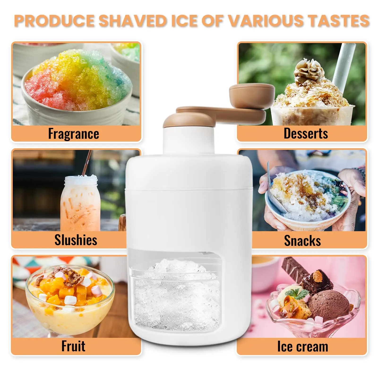 NISEVEN Hot Sale Shaved Ice Machine Manual Snow Cone Machine Portable BPA Free Ice Crusher and Shaved with Ice Cube Trays