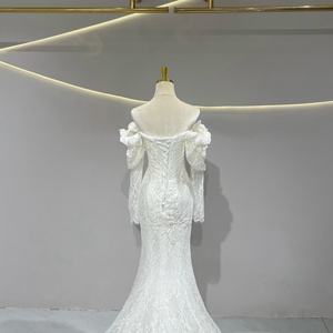 JFH65 Vestido de Novia Moderno de Sirena con Bordado de Encaje Color Marfil, Sin Mangas, Cola Capilla, Largo hasta el Suelo, Ecológico, con Flores - Product Image 5