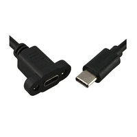Kabel Ekstensi USB3.1 Tipe-C Male ke Female dengan Jaket PVC dan Lubang Sekrup untuk Pemasangan Panel Komputer
