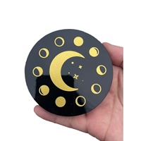 Disque décoratif de Noël DIY en obsidienne, pierre semi-précieuse sculptée, disponible avec divers motifs et impressions, en pierre gemme naturelle
