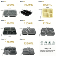 Boîte à lunch jetable personnalisée avec logo, 4 compartiments en PP avec couvercle, étanche et compatible micro-ondes, pour la préparation des repas et les plats à emporter