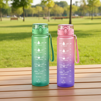 Bouteille d'eau sport en PC sans BPA, avec marqueur de temps, dégradé givré, à boire directement, 1050 ml, avec corde, unisexe, pour bureau et école, fournie par l'usine