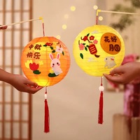 DIY tragbare chinesische Kaninchen Laternen für Mid-Autumn Festival im Freien hängende Papier laternen mit LED-Licht mit Stange für Kinder