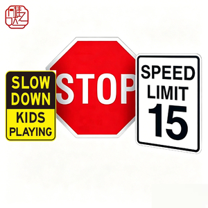 Kit <span class=keywords><strong>de</strong></span> signalisation routière réfléchissante en aluminium, <span class=keywords><strong>panneau</strong></span> Stop octogonal + <span class=keywords><strong>panneau</strong></span> <span class=keywords><strong>de</strong></span> <span class=keywords><strong>limitation</strong></span> <span class=keywords><strong>de</strong></span> <span class=keywords><strong>vitesse</strong></span> résidentiel 15 km/h + <span class=keywords><strong>panneau</strong></span> <span class=keywords><strong>de</strong></span> prudence pour enfants - Product Image 1