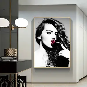 Lukisan minyak abstrak potret seni dinding Wanita bibir merah lukisan gantung seni dinding lukisan dekorasi rumah