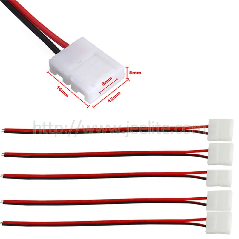 Best price 2 Pin LED Strip 22awg 8mm 10mm Width 15CM length red black single dual side Single Color led connector