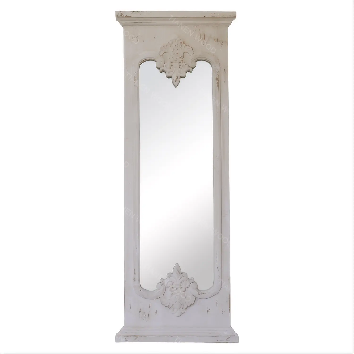 Vendita calda grande stile francese antico Design in legno Trumeau specchio | Vintage bianco angosciato a figura intera camino specchi