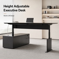 Escritorio Ejecutivo Comercial Negro con Sistema Sit-Stand y Mueble de Almacenamiento Bajo, Estación de Trabajo Ajustable para Gerentes, OEM ODM