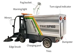 SBN-DS2200AW Battery Operated Wet Industrial Floor Sweeper Fully Enclosed Cab High Pressure Fog Cannon Floor Cleaner