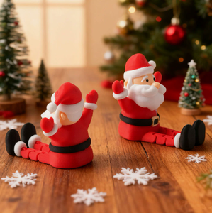Figurine de Père Noël en résine, agitant la main, assis sur une boîte cadeau, décoration de table de Noël - Product Image 2
