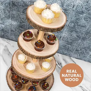 Venta caliente torre de postres de madera Pastel de Bodas exhibición de madera escalonada 4 niveles rústico Cupcake Stand para fiestas