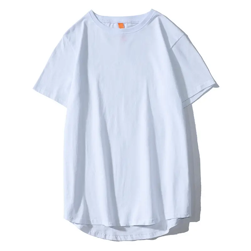 Wholesale solid color plain o neck short sleeve curved hem men unisex women cotton white blank t shirt