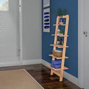 Estante de <span class=keywords><strong>escalera</strong></span> de 5 niveles-Estantería inclinada <span class=keywords><strong>estrecha</strong></span> de 50 pulgadas-Estantería de madera para sala de estar, baño, cocina, oficina o dormitorio - Product Image 3