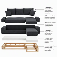 Minimalistisches Modernes Schwarzes Chesterfield Modulares L-förmiges Schaumstoffgefülltes Stoffsofa-Set für Wohnzimmer Apartment Villa Lounge Hotel