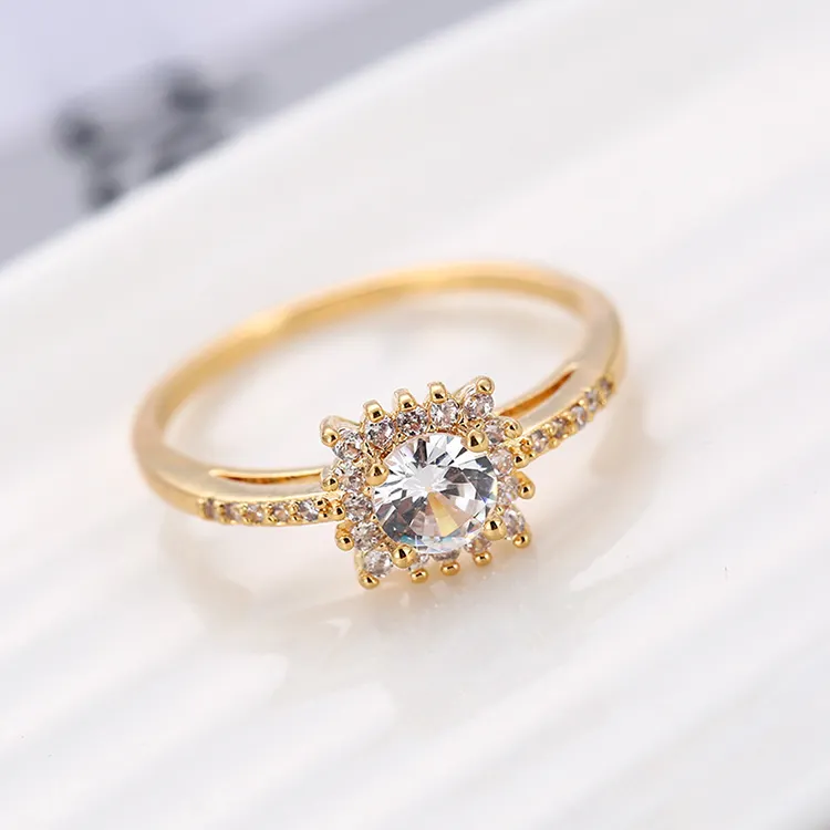 High Quality Gold Plated Brass Jewelry Zircon Engagement Rings for Women Initial ring