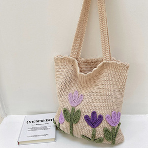 Borsa a tracolla con motivo floreale in tessuto di corda di <span class=keywords><strong>cotone</strong></span> <span class=keywords><strong>per</strong></span> donna borsa fatta a mano alla moda di grandi dimensioni <span class=keywords><strong>uncinetto</strong></span> - Product Image 4