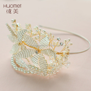 Usine Vente À La Main Perle De Mariage Accessoires De Cheveux De Mariée <span class=keywords><strong>Fantaisie</strong></span> Reine Diadèmes Couronne - Product Image 6