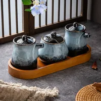 Ensemble de bouteilles à épices en céramique, bidon à huile, pot à vinaigre, huilier, réservoir à huile, récipient à épices pour la cuisine à domicile, bouteille de sauce soja, pot à épices