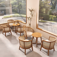 Ensemble de table et chaises de style rustique pour café, mobilier moderne nordique en bois de frêne, fauteuils en rotin pour restaurant, café