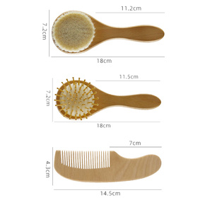 Ensemble de bain pour bébé avec logo personnalisé, masseur de cuir chevelu pour nouveau-né, kit de soin des cheveux, brosse à poils doux, peigne en bois de hêtre pour bébé - Product Image 2