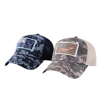 Gorra Trucker de Malla con Camuflaje y Parche de la Bandera de EE. UU., Gorra Táctica de 6 Paneles con Cierre a Presión