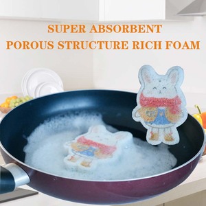 Foamstar Tùy Chỉnh Thỏ Khuôn Mẫu Nhà Bếp Rửa chén Tự Nhiên Bọt Gỗ Bột Giấy Miếng Bọt Biển Nén <span class=keywords><strong>Cellulose</strong></span> Miếng Bọt Biển - Product Image 5