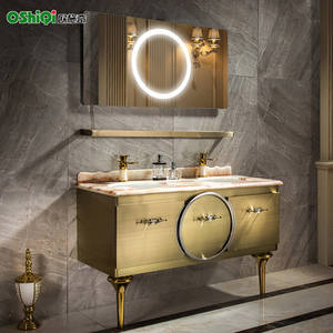 Design clássico dourado hangzhou armário do banheiro ss com espelho led - Product Image 2