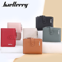 Baellerry dompet kecil wanita, Slim kompak lipat tiga kulit Pu posisi Multi kartu klip uang dompet tipis