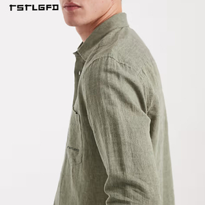 Camisa de Lino Premium para Hombre, Color Verde Oliva, 100% Lino, Corte Regular, con Botones, Camisas al por Mayor - Product Image 3