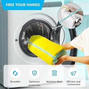 Sac de lavage de chaussures durable jaune et bleu avec fermeture éclair, fabriqué en polyester résistant pour tous types de chaussures, y compris les baskets et les chaussures décontractées - Product Image 4