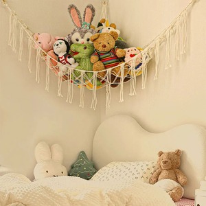 Boho Toy Hammocks Wall <b>Corner</b> Hanging Storage Net Woven Tassel Organizer Mesh For Bedroom Nursery Playroom Toy Storage - Product Image 4